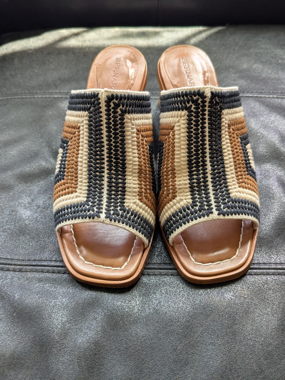 Bernardo Woven Chevron Block Heel Mule - Brown, Cream & Black - Picture 3 of 5